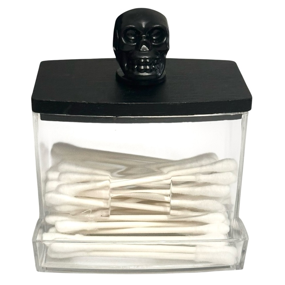 Holder Cotton Swabs Clear w/ Skull Knob Lid